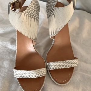 White snakeskin mid height sandal